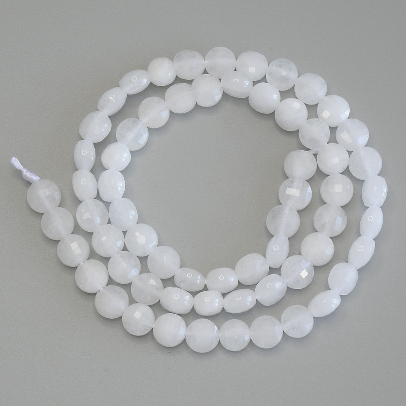 Mountain crystal faceted coin beads, 6 mm diameter, length 39 cm on a thread