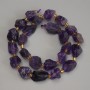 Amethyst Beads of Unpolished Stone, diameter 15-19×10-14 mm ± with 3 mm seed beads ±, length 40 cm ± on a thread
