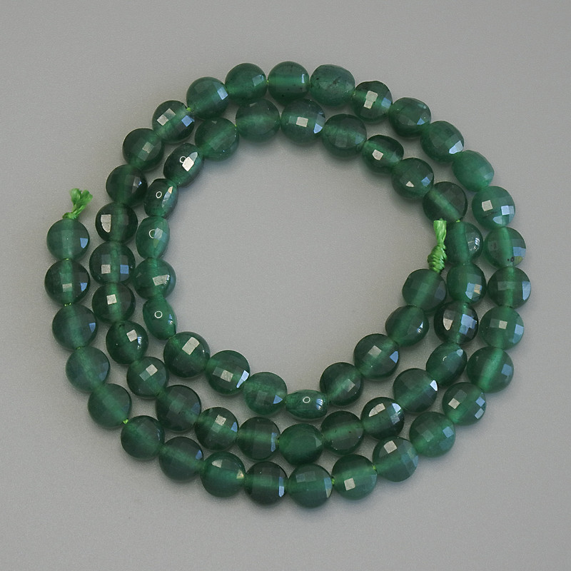 Chrysoprase Beads, faceted coin shape, 6 mm diameter, ~39 cm length on a thread