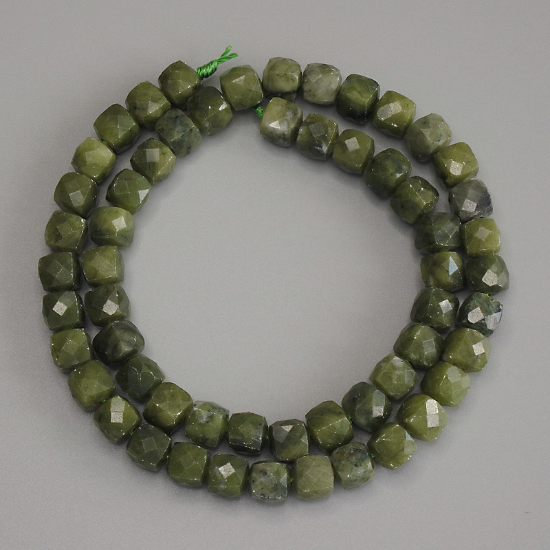Jadeite Beads Faceted Cube, 7mm diameter ±, thread length 39cm ±