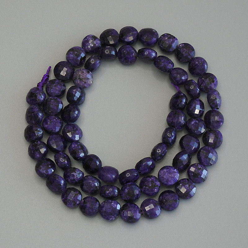 Sugilite Beads, Faceted Coin-shaped, 6mm diameter ±, 39cm length ± on a thread