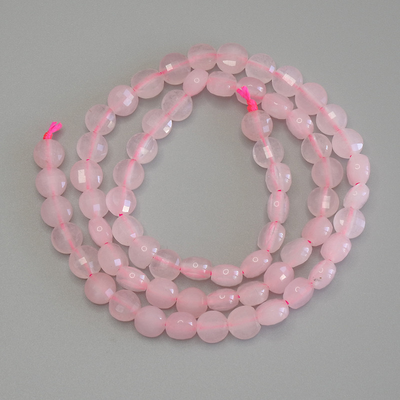 Pink Quartz Beads, Faceted Coin-shaped, 6mm diameter, length 39cm on thread