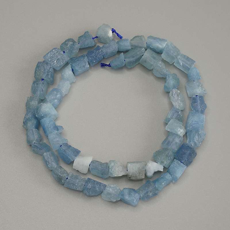 Aquamarine Beads Unprocessed Stone, diameter 6-8×6-8mm+-, length 38cm+- on thread