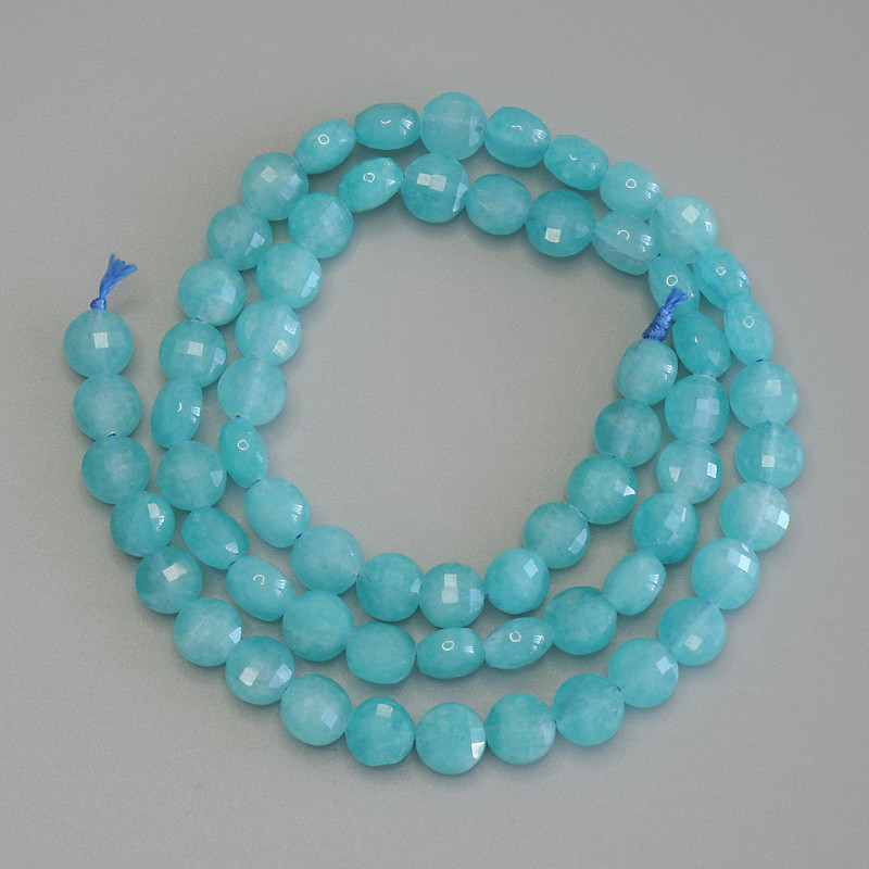 Aquamarine Beads, Faceted Coin-shaped, 6mm diameter, 39cm length on thread