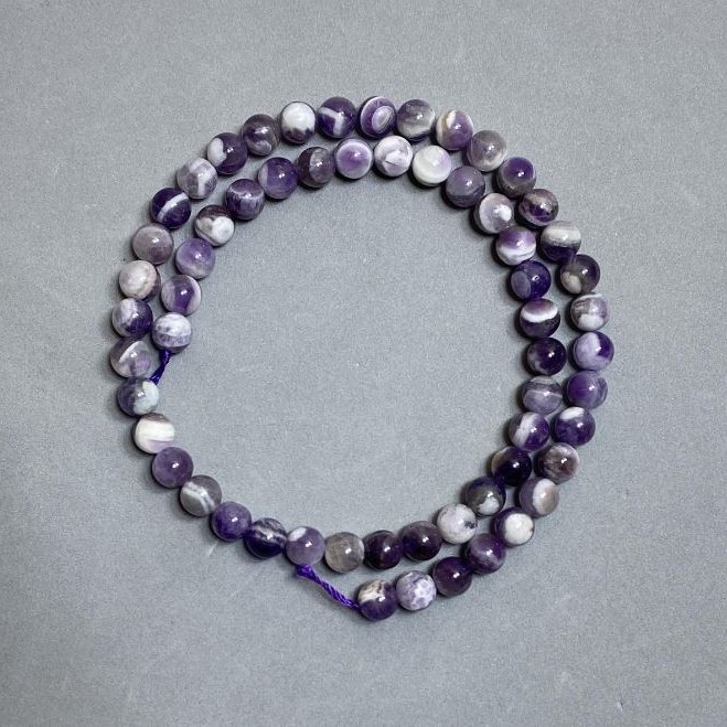 Amethyst Beads natural stone smooth ball, diameter 6.5mm±, length 39cm± on thread