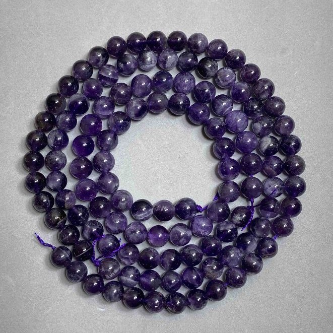 Amethyst Beads Natural Stone Smooth Round, 10mm diameter ±, 39cm length ± on thread