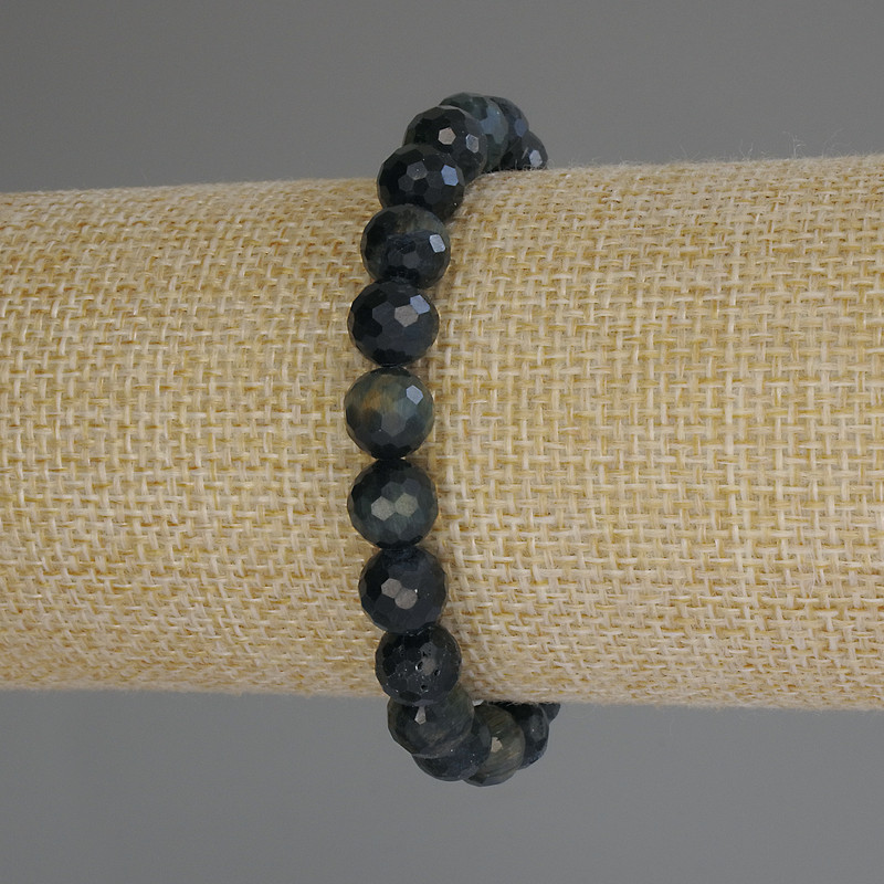 Bracelet Hawk's Eye Beads Cut, 8mm diameter, Stretch 18cm