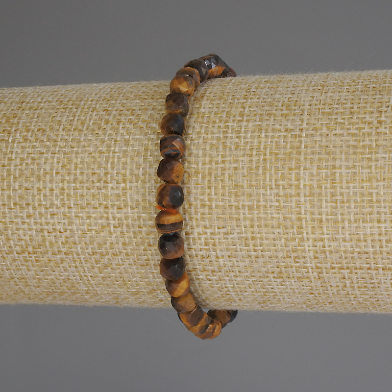 Tiger's Eye Bracelet, Faceted Cube, 5x5 mm, stretchy, 18 cm
