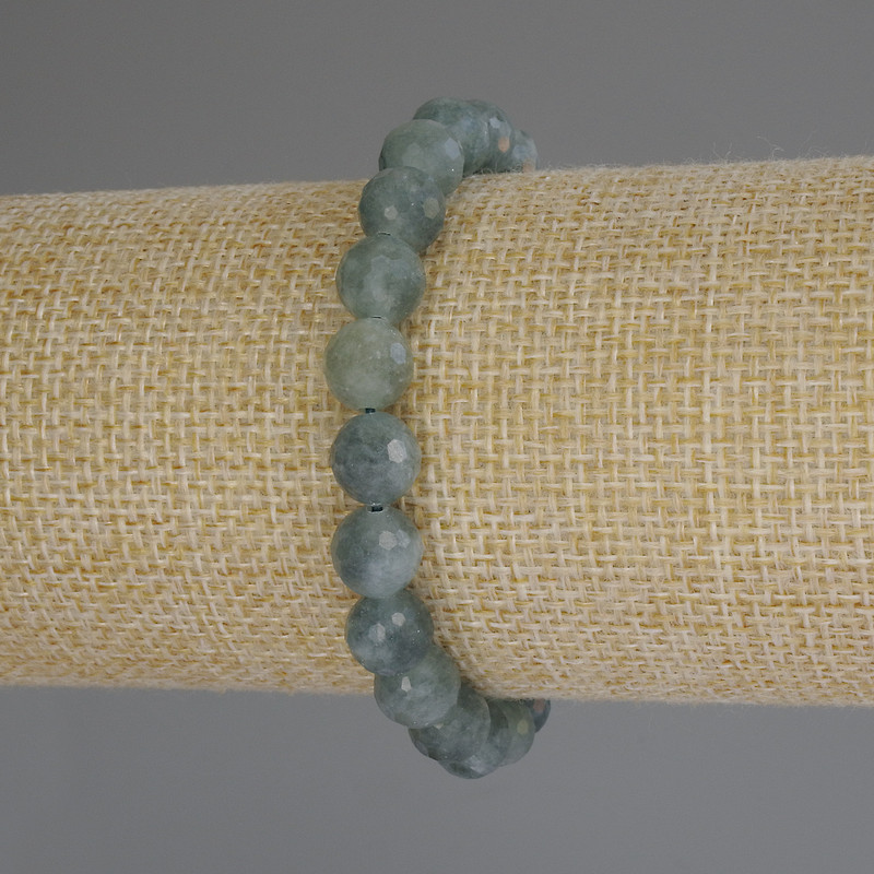 Jade Bead Bracelet, faceted ball, 8mm diameter, stretch 18cm
