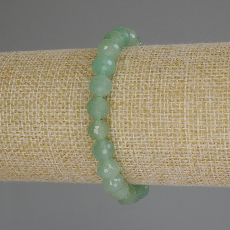 Bracelet Jade, faceted pellets, 8mm diameter ±, length 7.1 in (stretch)