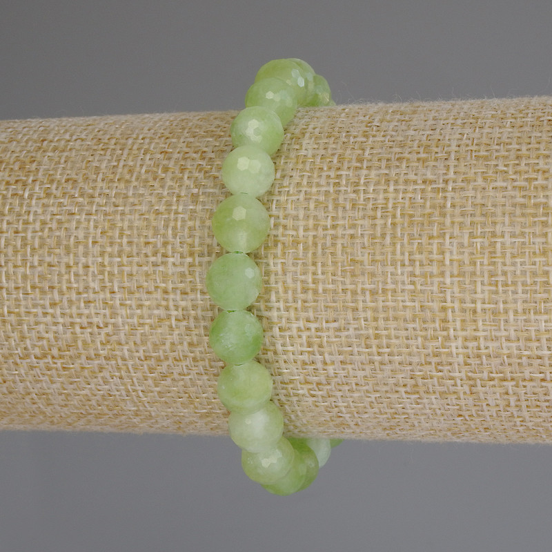 Chrysoprase Olivine Faceted Ball Bracelet, 8 mm diameter, 18 cm length (stretch)