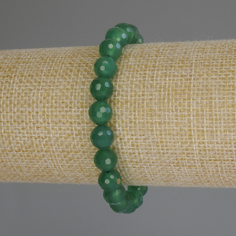 Chrysoprase Bracelet Faceted Round Beads, 8mm diameter, stretch 18cm