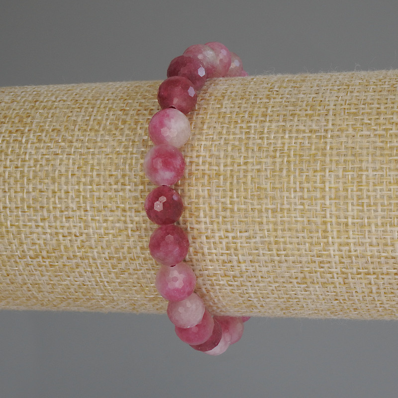 Tourmaline Beaded Bracelet, faceted sphere 8mm diameter, stretchy 18cm length