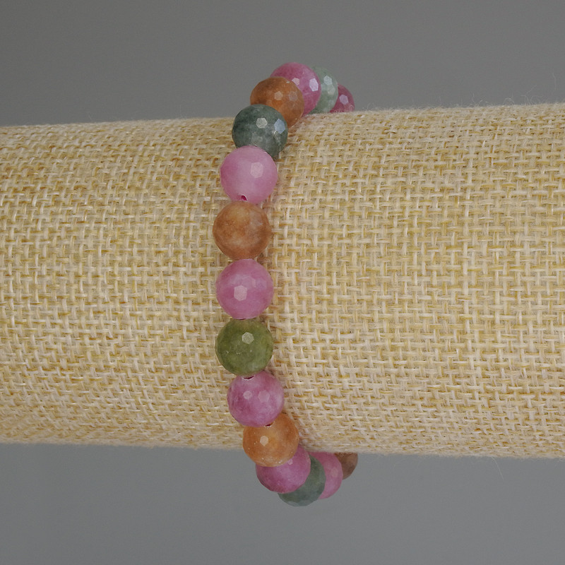 Tourmaline Beaded Bracelet with Faceted Round Beads, 8mm diameter, 18cm (stretch)
