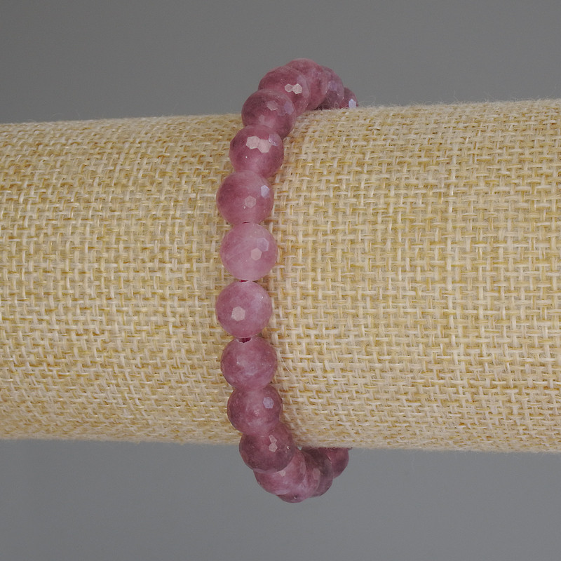 Tourmaline Bead Bracelet, faceted round beads 8mm dia., 18cm (stretch)