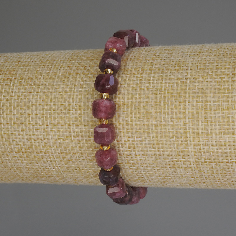 Tourmaline Beaded Cube Bracelet, 7x7 mm cubes + 3 mm beads, stretch bracelet, 18 cm