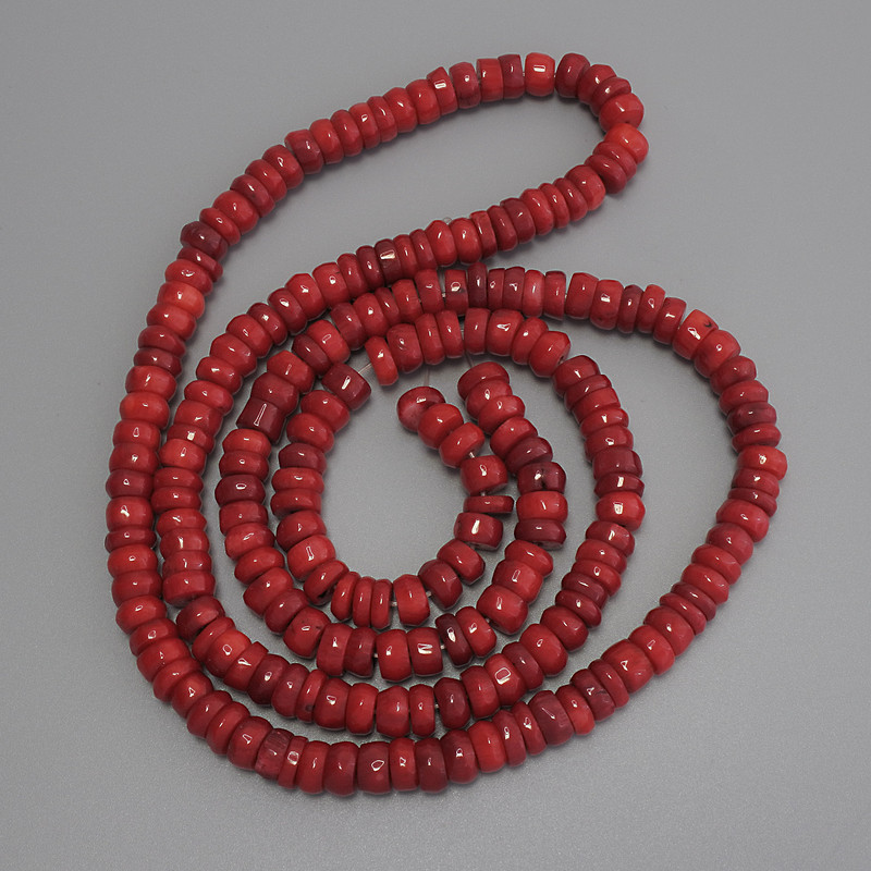 Coral Rondelle Beads, 8×3–4.5 mm, on thread, 80 cm approx.