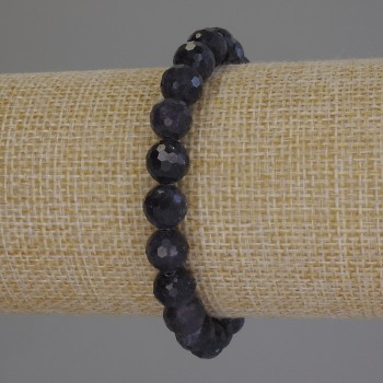 Iolite Bracelet Faceted Round Bead, 8mm diameter, 18cm length, elastic