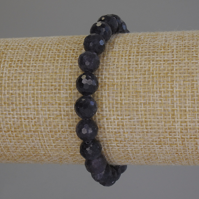 Iolite Bracelet Faceted Round Bead, 8mm diameter, 18cm length, elastic