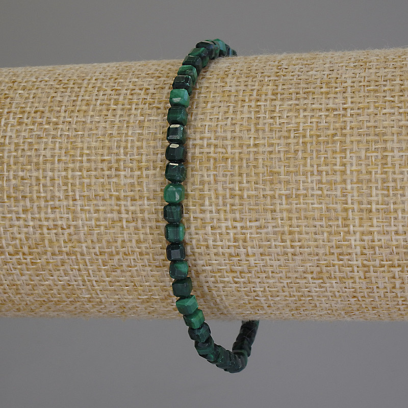 Malachite Beaded Cube Bracelet, diameter 3×3 mm ±, length 18 cm ± stretch