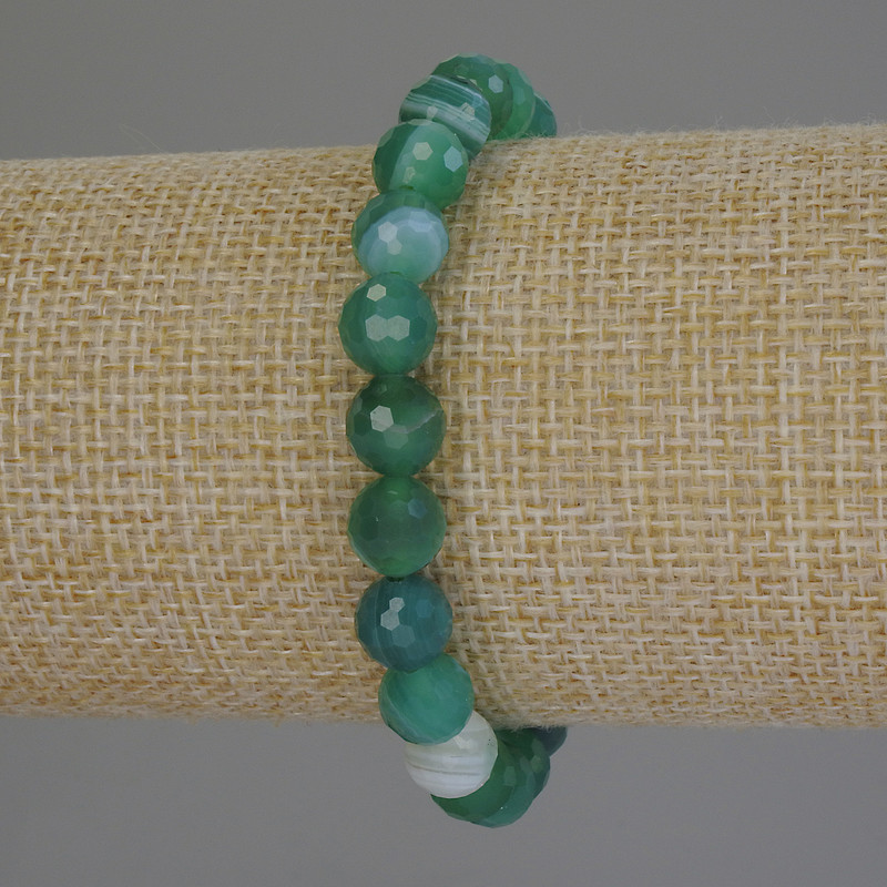 Agate Bead Bracelet, faceted ball, 8mm diameter ±, length 18cm ±, stretch