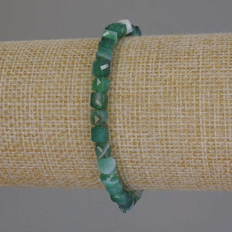 Agate Beaded Cube Bracelet, 5x5mm, 18cm adjustable stretch