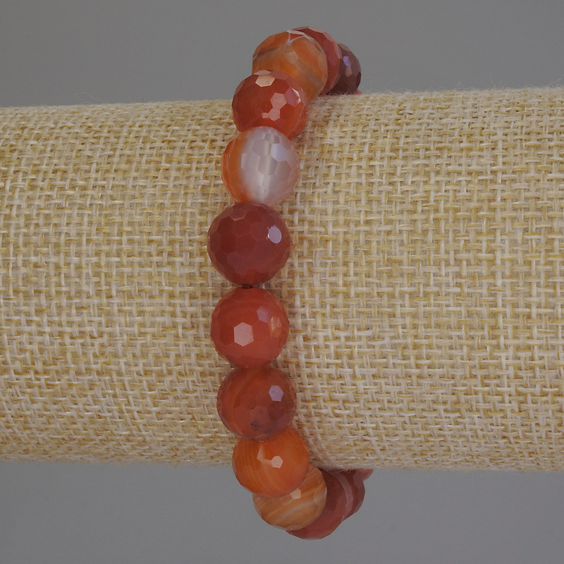 Agate Bead Bracelet with Faceted Beads, 10mm diameter, 18cm length, stretch