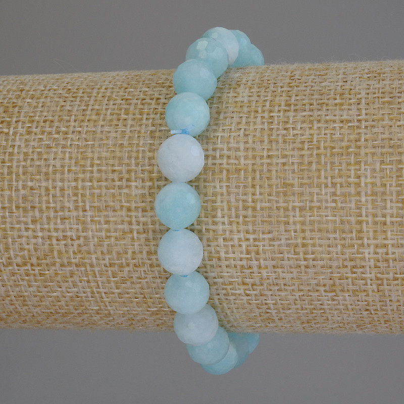 Bracelet Aquamarine Faceted Bead, 8mm diameter, 18cm length, stretch