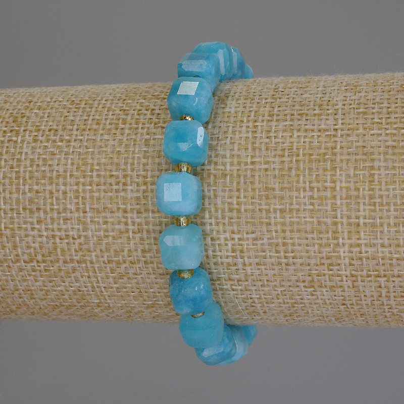 Aquamarine Beaded Cubed Bracelet, 8mm+- diameter beads, 3mm+ seed beads, 18cm+- length, stretch