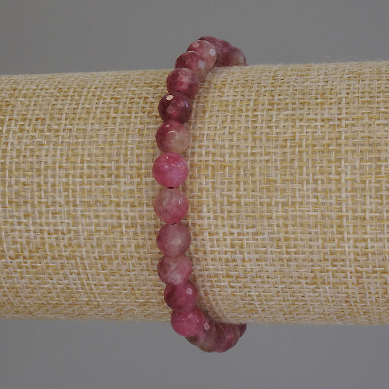 Tourmaline Beaded Bracelet, faceted round beads 6 mm diameter, stretchy, 18 cm length