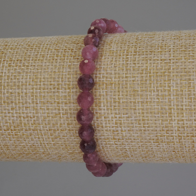 Tourmaline Beaded Bracelet, faceted round beads 6mm diameter, stretchy 18 cm