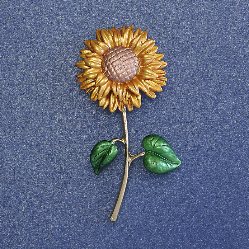 Brooch Sunflower 60x27mm± enamel gold-tone metal