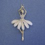 Brooch Pendant Ballet Dancer with White Crystals on Gold-Tone Metal 50x28mm