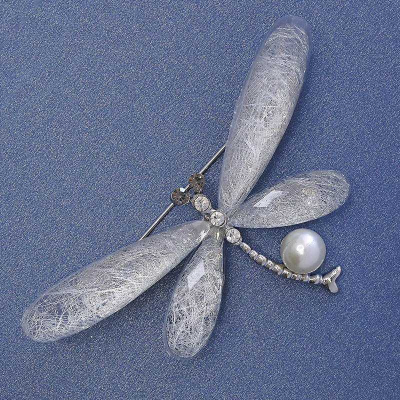 Butterfly Brooch, diameter 68x35mm±, white crystals, pearl, faceted transparent crystal, silver metal