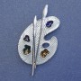 Brooch Palette Blue Enamel Silver Metal 50x27mm+