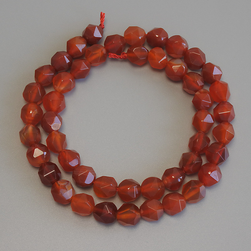 Carnelian Beads multi-faceted 8x7mm on thread, length 37cm+