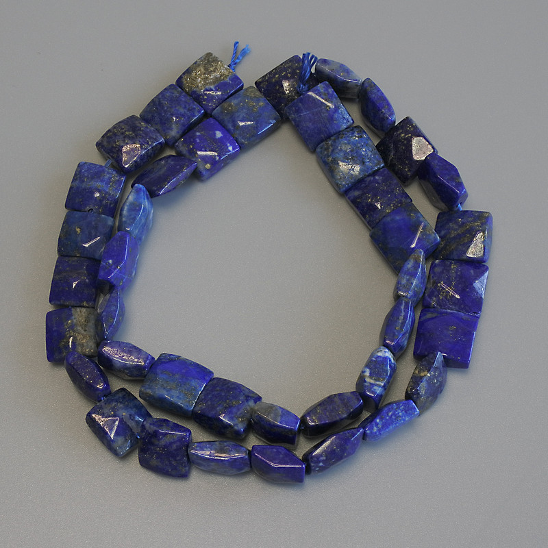 Lapis Lazuli Beads, Faceted Square 8.5–9.5mm on Thread, 39cm+ length