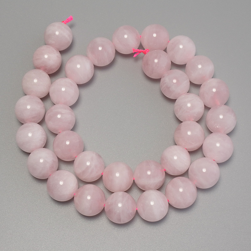 Madagascar Pink Quartz Beads smooth round 12.5 mm diameter +-, length 39 cm +