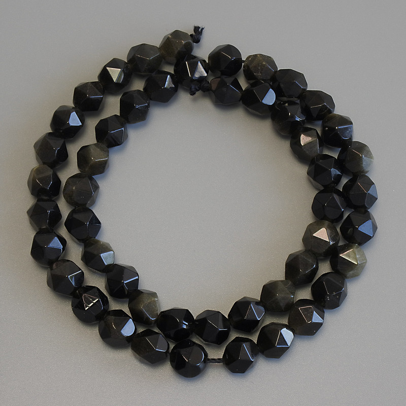 Sunstone Obsidian Beads Multifaceted, 8x7mm diameters, 38cm length