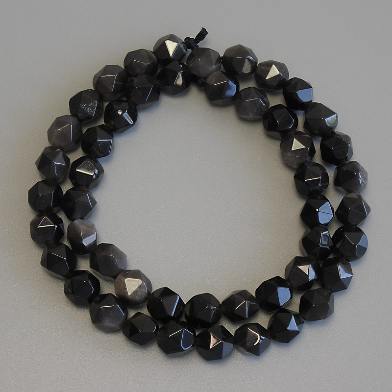 Silver Obsidian Beads, Faceted, 8×7 mm, 38 cm long