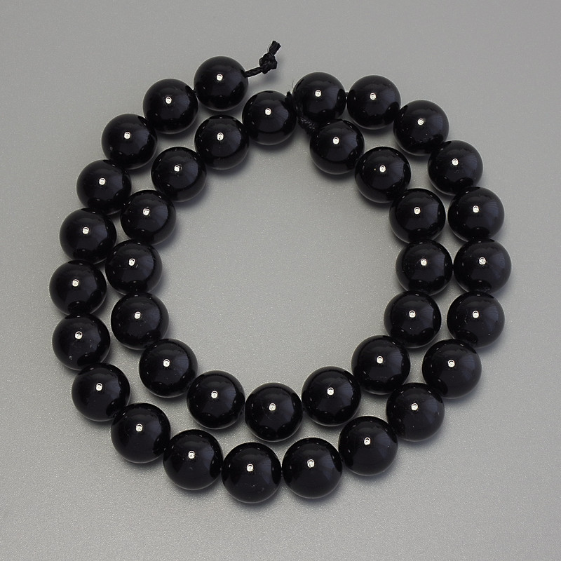Black Tourmaline Beads Smooth Ball 10mm Ø, 38in on String