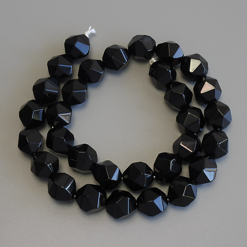 Black Onyx Beads multi-faceted, 12x10-11 mm, 36 in. on thread