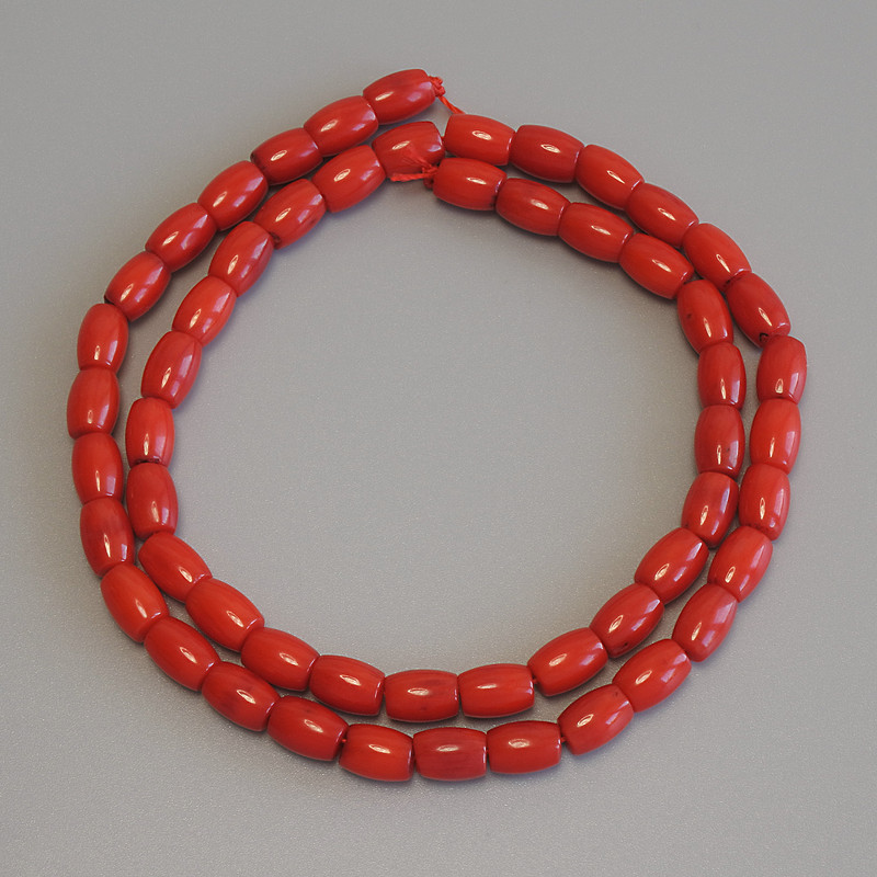 Coral Barillo Beads 7×5 mm, on thread, 39 cm