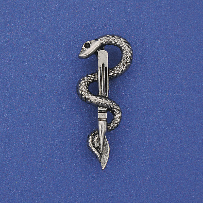 Brooch Snake, silver metal, 37×15 mm