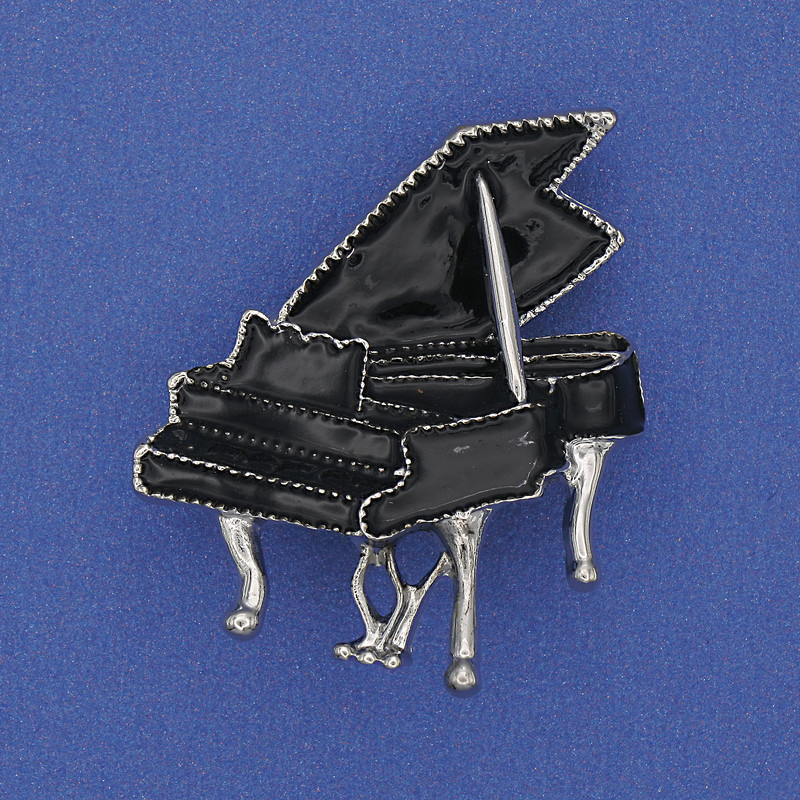 Brooch 'Royal' Black Enamel, Silver-tone Metal 36x30mm