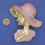 Magnetic brooch: Girl in a Hat with pink enamel, white rhinestones, gold-tone metal 53x45mm+
