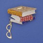 Brooch 'Books with Glasses' enamel color with rhinestones gold-tone metal 45x28x48mm+