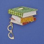 Brooch 'Books' with Glasses, colored enamel, rhinestones, gold-tone metal 45x28x48mm