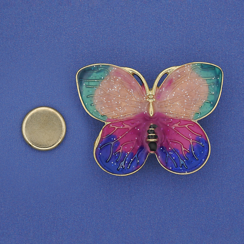 Magnetic Brooch Butterfly with colored enamel on golden metal 39x30mm+