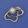 Brooch Accent Pearl (single) white rhinestones golden metal 37x30mm+